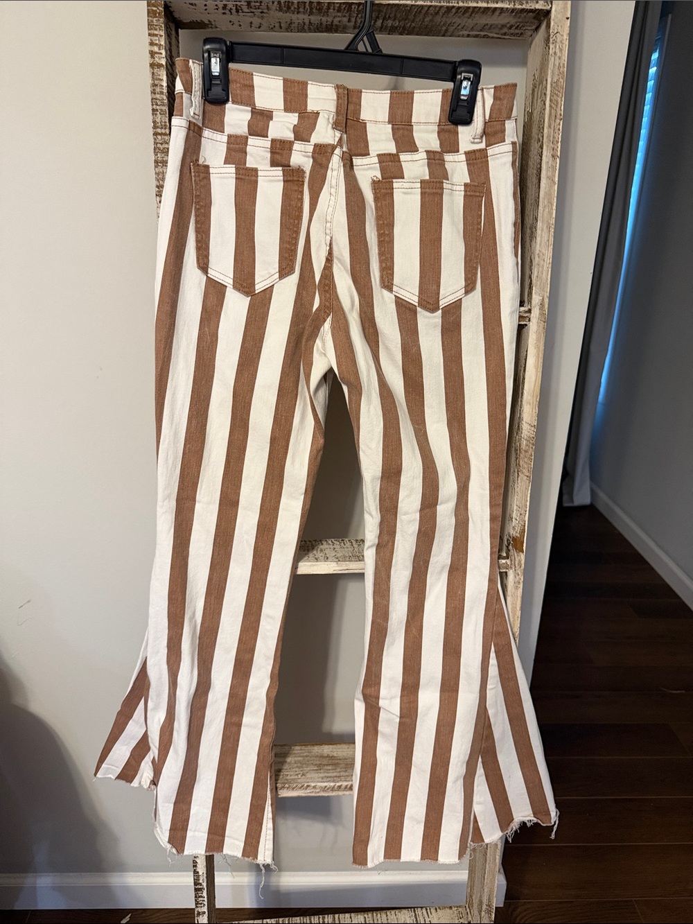 Striped Brown & White Bootcut Pants - Women's Flare - Picture 2 of 4